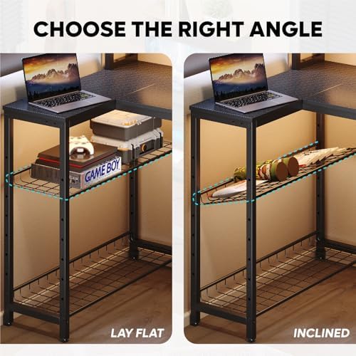 Bestier 71.5 Inch L‑Shaped Gaming Desk with LED & Power Outlets, Black - Image 6