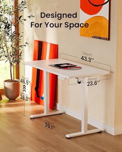 ErGear Height Adjustable Electric Standing Desk, 44 x 24 Inches Sit Stand up Desk, Memory Computer Home Office Desk, White - Image 3