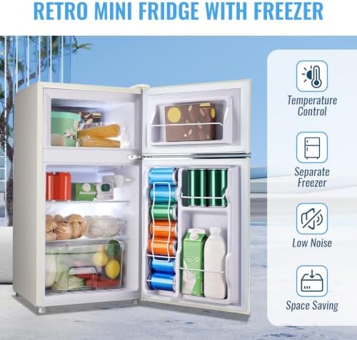 WANAI 3.5 Cu.Ft Retro Mini Fridge with Handle Compact Refrigerator Cream - Image 5