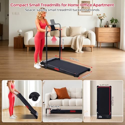 Small Treadmill for Home, Walking Pad Treadmill with Incline and Handle Bar, 3.0HP Electric Under Desk Treadmill for Small Space, 0.6-7.6MPH Portable Mini Exercise Treadmills, 350LBS Capacity - Image 6