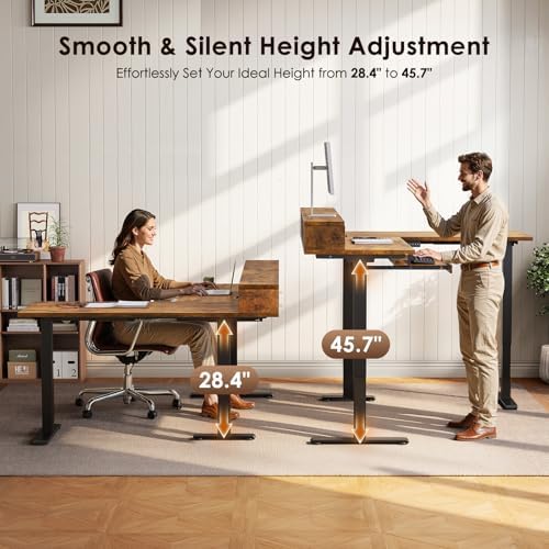 OffiGo 59 Inch L Shaped Electric Standing Desk with Drawers, Rustic Brown - Image 4