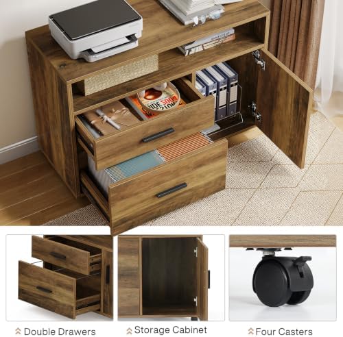 Tribesigns 63" L Shaped Executive Desk & 39" File Cabinet Set, Corner Computer Desk with Ample Storage, Large Industrial Retro Office Desk with Drawers & Shelves, for Home & Business, Rustic Brown - Image 6
