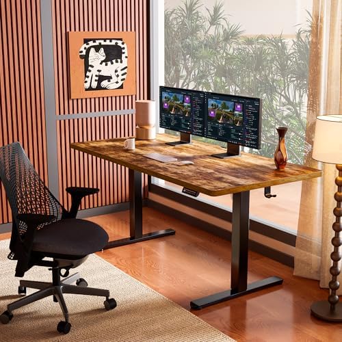 ErGear Height Adjustable Electric Standing Desk, 71 x 30 Inches Sit Stand up Desk, Memory Computer Home Office Desk, Vintage Brown - Image 2