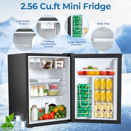 Electactic 2.56 Cu.ft Compact Refrigerator with Reversible Single Door, Silver - Image 2