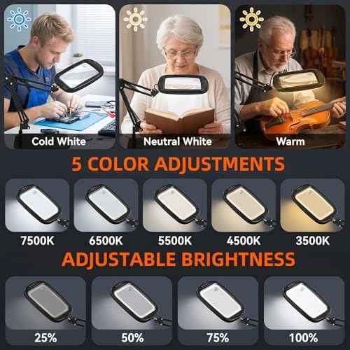 10X 30X Extra Large Magnifying Glass with Light and Stand 7-inch - Image 5