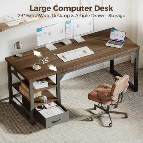 Mericonia 54 in Computer Desk with Drawer, 1" Thick Reversible Office Desk - Image 4