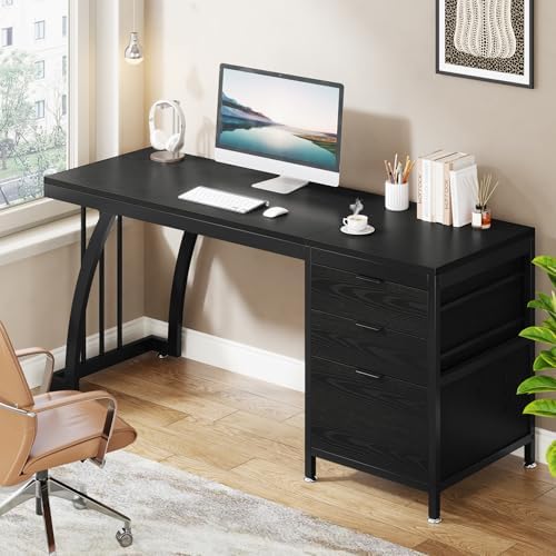 Tribesigns Computer Desk with 3 Drawers, 59-Inch PC Desk with Reversible Drawers, Industrial Study Writing Table Workstation with File Storage for Home Office (Black) - Image 3
