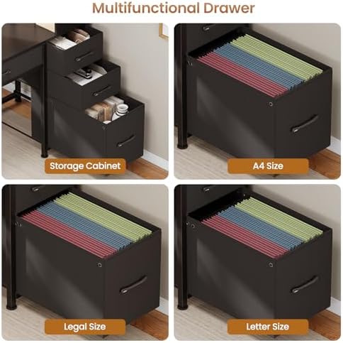 SEDETA Computer Gaming Desk with 5 Drawers and Bookshelf, Reversible Home Office Desk with Storage Shelves and File Drawer, Corner Desk with LED Lights for Small Spaces, Black - Image 6