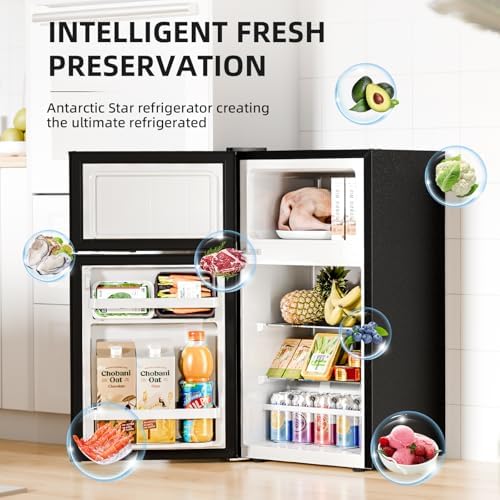 Antarctic Star Mini Fridge with Freezer, Double Door Compact Refrigerator, Adjustable Thermostat, Small Fridge for Bedroom Office Dorm Apartment,2.45 Cu.Ft,Black - Image 2