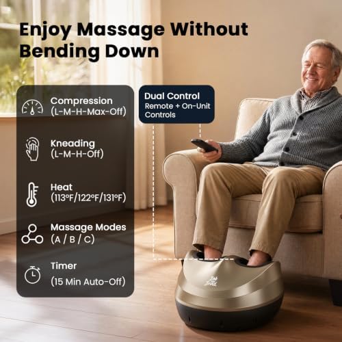 BOB AND BRAD Foot Massager Machine with Heat, FSA Eligible HSA Shiatsu Foot Massager for Plantar Fasciitis & Neuropathy with Kneading & Compression, Cordless Remote Control, Gift for Family, Size 14 - Image 6