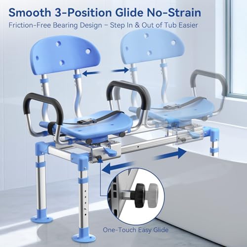KingPavonini Sliding Shower Chair Tub Transfer Bench, 550 LB Heavy Duty - Image 4