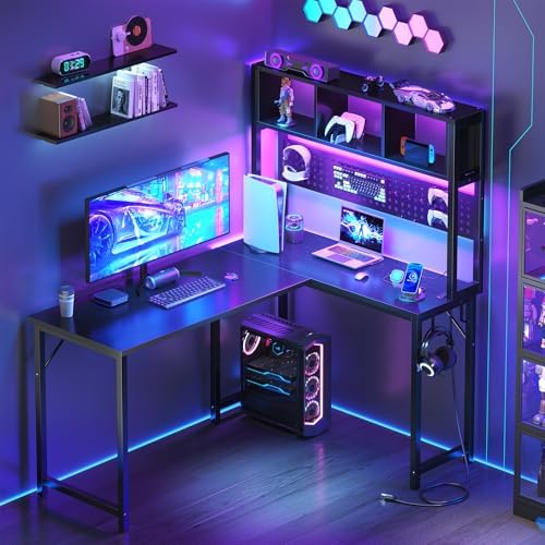 DLisiting Small Black L Shaped Gaming Desk with Hutch, 47 Inch Corner by Unknown