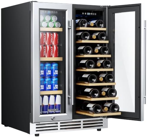 EUHOMY 24 Inch Wine and Beverage Refrigerator, Dual Zone Wine Cooler by EUHOMY
