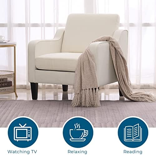 VINGLI Accent Chairs, Linen Upholstered Armchair for Living Room, Beige - Image 4