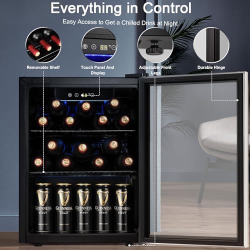 Antarctic Star 68 Can Beverage Refrigerator,Mini Fridge with with Stainless Steel Glass Door, Digital Temperature Display,Electronic Temperature Control, 1.7Cu.ft Silver - Image 5