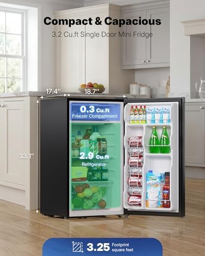 Upstreman 3.2 Cu.Ft Mini Fridge with Freezer, Black-BR321 - Image 2