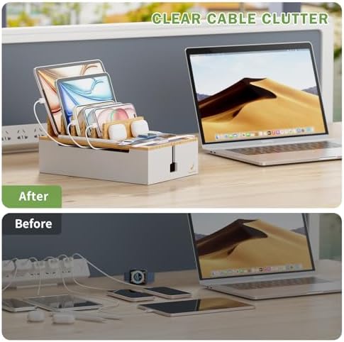 Pezin & Hulin Bamboo Charging Station for Multiple Devices-Natural+White - Image 3