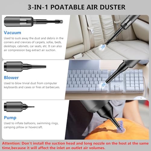 AirifyPro Vac V2 Portable Air Blower/Car Vacuum 14500PA High Power 90°Foldable 3in1 Handheld Vacuums Cleaner Brushless Motor Cordless Duster Grey, Gray - Image 5