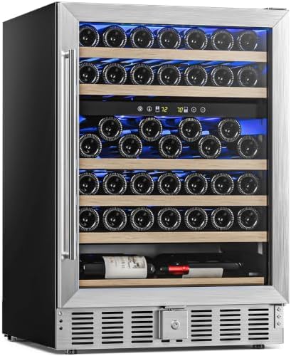 Antarctic Star 24 Inch Wine Fridge Cooler, 52 Bottle Wine Cooler Refrigerator. 39-64°F Dual Zone Wine Refrigerator Glass Door, Built in or Freestanding Under Counter Fridge for Home Bar Office by AntarcticStar