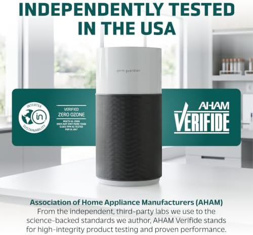 GermGuardian AirSafe+ XL Smart Air Purifier for Bedroom and Home - UV-C - WiFi and App Enabled - 360-Degree True HEPA Filter - Filters Pet Dander, Dust, Smoke - AQI Monitor - AC3250 - Black and White - Image 6