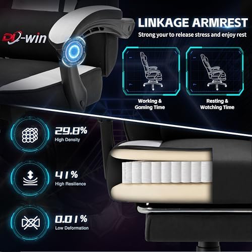 Gaming Chair for Adults with Footrest & Massage Lumbar Support, Ergonomic High Back Gamer Chair, Adjustable Swivel Computer Gaming Chairs with Headrest and Linkage Armrests,Black - Image 5