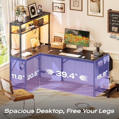 PRAISUN L Shaped Gaming Desk with LED Lights & Power Outlets - Image 5