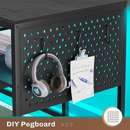 SEDETA L Shaped Gaming Desk, Convertible 96" Home Office Desk or Corner Desk, L Shaped Table with Power Outlets & LED Strip, Monitor Stand, Keyboard Tray, Pegboard and Storage Shelves, Grey - Image 7