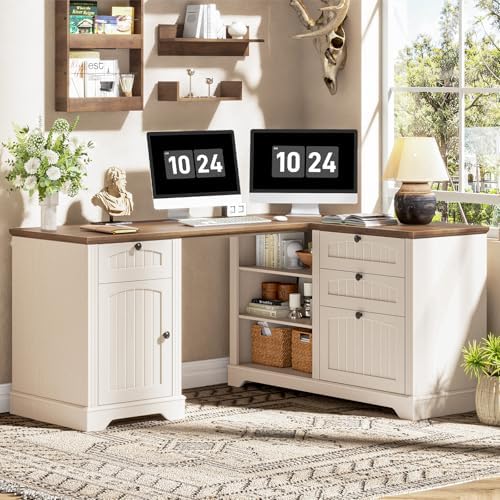 Farmhouse L Shaped Desk with Drawers, Corner Computer Desk for Home Office - Image 3