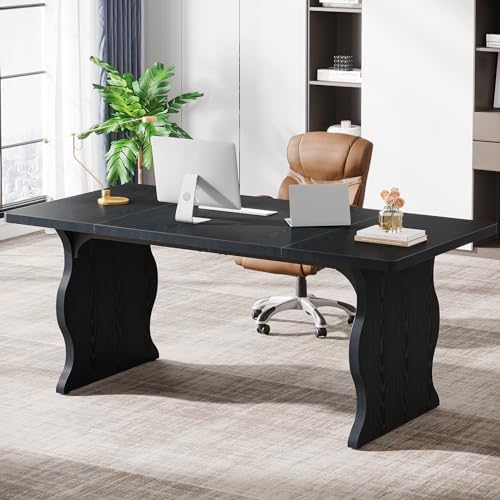 Tribesigns 63" Large Desk for Home Office, Spacious Executive Computer Desk with Ample Leg Room, Double PC Gaming Writing Table Study Desk with Sturdy Legs, Black - Image 3