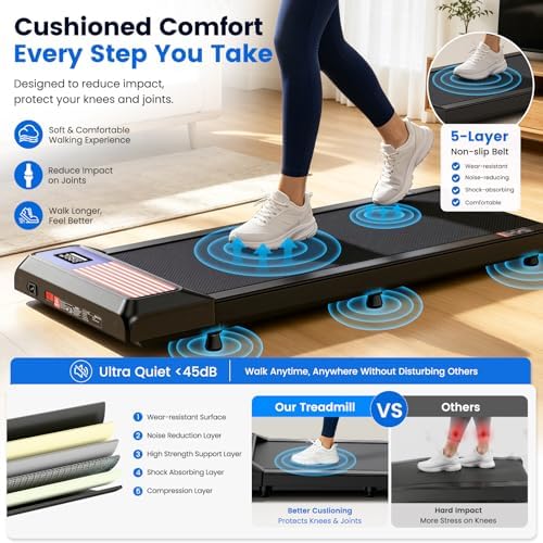 Walking Pad with QuietClimb 8% Incline, 2.5HP Quiet Under Desk Treadmill, Portable Mini Treadmill for Home Office, 265 lbs, LED Display & Remote - Image 5