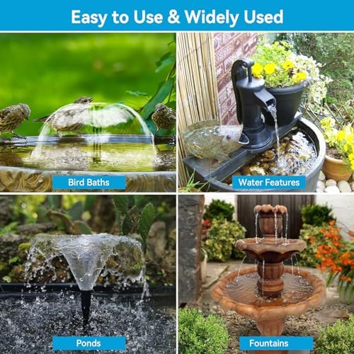 POPOSOAP Solar Fountain Pump with 3600mAh Battery Backup, 8W Solar Powered Bird Bath Fountain with Dry-run Protection & Double-layer Nozzles 5Ft Tubing for Pond, Bird Bath, Backyard Water Feature - Image 6