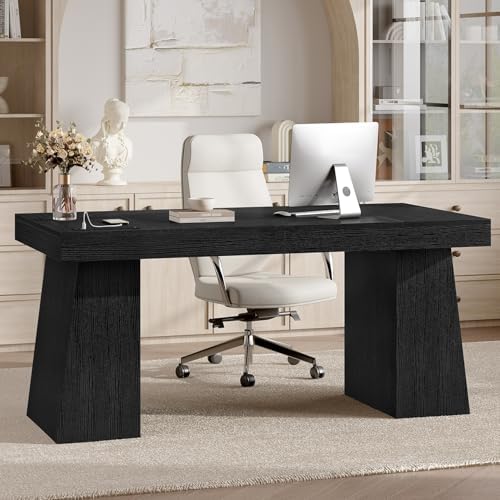 55.9" Wood Executive Desk with Storage, Modern Home Office Desk (Black) - Image 7