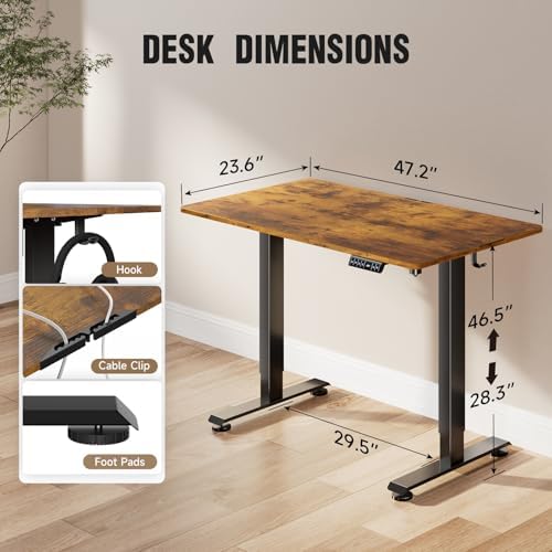 Veken 47.2 Inch Large Electric Standing Desk, Gaming Table, Brown - Image 3