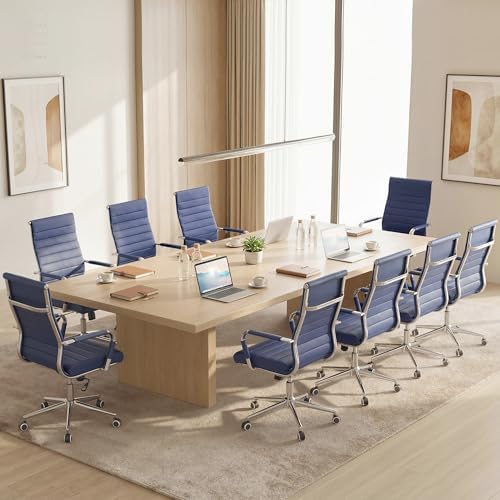 Okeysen Office Desk Chair, Ergonomic Leather Modern Conference Room Chairs, Executive Ribbed Height Adjustable Swivel Rolling Chair for Home Office Set of 4. (Blue) - Image 2