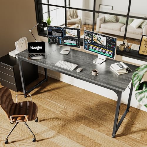 Huuger Computer Gaming Desk, 63 Inch Office Desk with Storage, Writing Work Surface for Home Office, Study, Modern Simple Style, Large Legroom, Metal Frame, Grey - Image 6