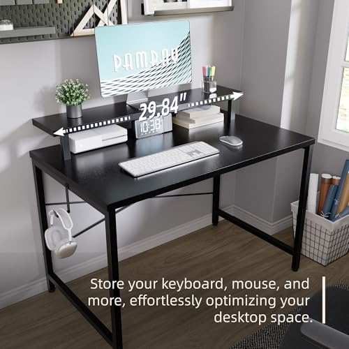 Pamray 32 Inch Small Computer Desk with Monitor Stand, Simple Office Desk with Headphone Hook for Small Spaces, Kids Study Writing Table for Bedroom, Vintage - Image 4