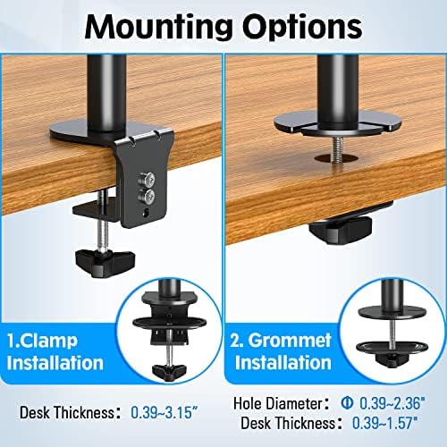 MOUNTUP Dual Monitor Stand, Vertical Monitor Mount for 2 Max 32 inch Stack Screen Monitors, Height Adjustable, Swivel, Tilt Monitor Desk Mount with C Clamp Grommet Base, Home Office - Image 4