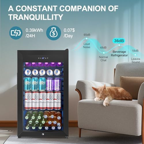 Beverage Refrigerator Mini Fridge 128can 3.2Cu.Ft Glass Door Lock Dorm - Image 6