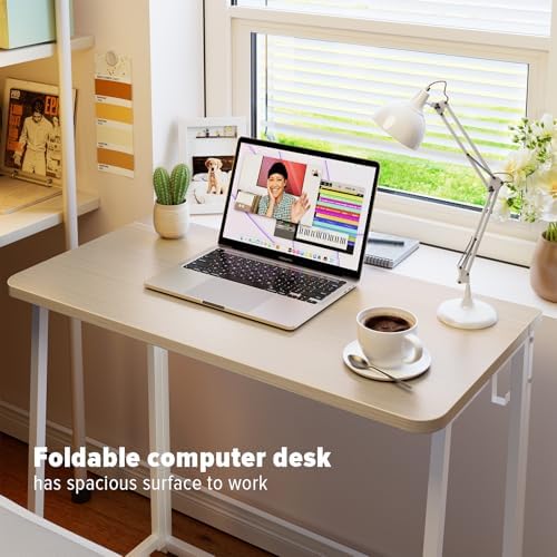 WOHOMO Folding Desk, 31.5" Foldable Computer Table for Small Spaces, Oak - Image 5