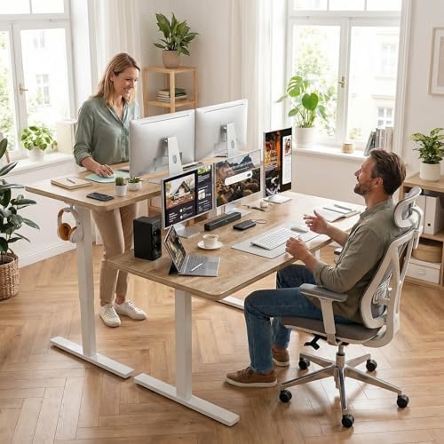 Grandder 55x32 Extra-Deep Electric Standing Desk, Wide Desktop Fits 49" Ultrawide Monitor+Dual Screens, 176 lbs Capacity, 2 Memory Presets, Anti Collision, Computer Desk for Home Office & Gaming, Oak - Image 2