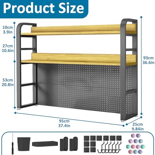 Desktop Hutch Bookshelf with Pegboard,Black, 95CM/37.4IN - Image 2
