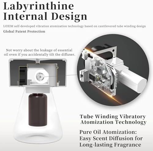 LOXIM Twilight Aromatherapy Diffuser with Sweet Dreamscape Essential Oil Blends, Atomizing Technology Diffuser with Essential Oil Set, Optional LED Light, No Water, Quiet, Battery Operated -Woodgrain - Image 5