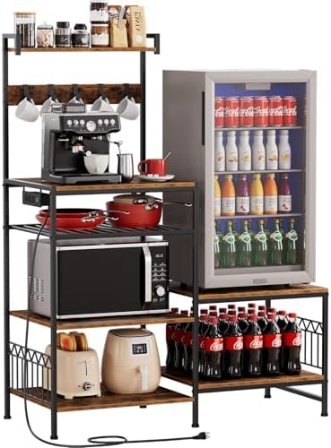 Portin Mini Fridge Stand Coffee Bar Cabinet with Power Outlet by Portin