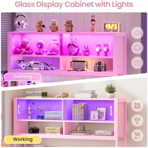 SEDETA L Shaped Gaming Desk with Storage Shelves, 2 Drawer, LED Light - Image 5