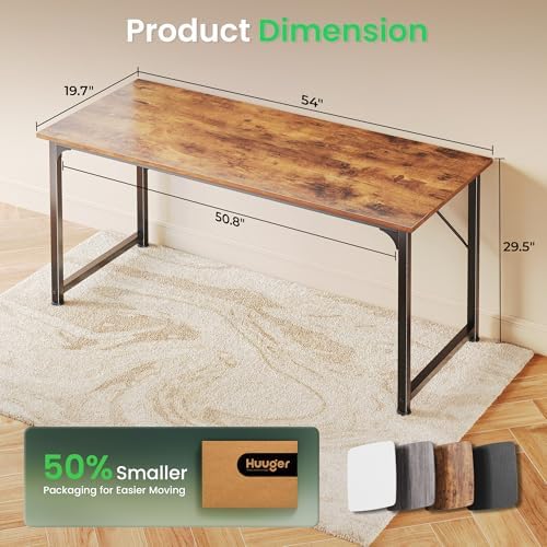 Huuger Computer Desk, 55 Inch Home Office Desk, Gaming Writing Work from Home Study Desk, Large Legroom, Sturdy Metal Frame, Modern Simple, Rustic Brown - Image 2