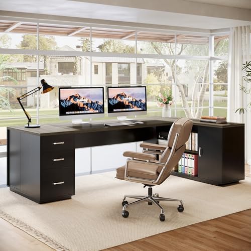 Tribesigns 85.8-Inch L-Shaped Executive Desk, Grey & Black - Image 5