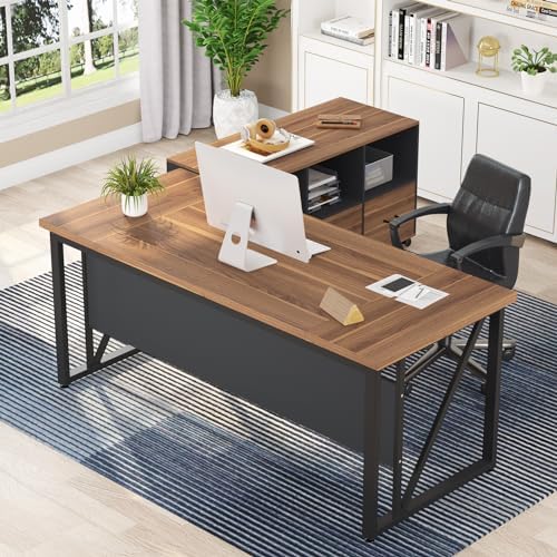 Tribesigns 63 inches Executive Desk and 47" lateral File Cabinet, L-Shaped Computer Desk Home Office Business Furniture with Drawers and Storage Shelves, Office Table,Brown and Black by Tribesigns
