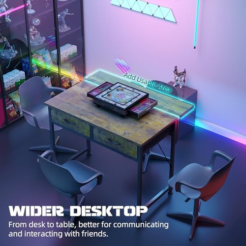 MUTUN Small Desk with Drawers, 31 Inch Computer Desk with Power Outlet & LED Light, Gaming Desk with Adjustable Monitor Stand & Pegboard, Modern PC Study Writing Table for Bedroom, Rustic Brown - Image 7