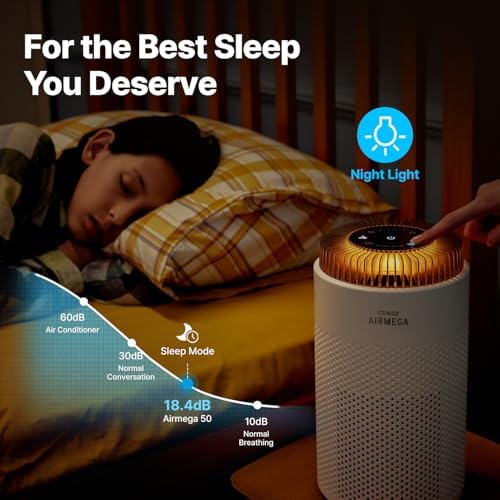 COWAY Air Purifier for Bedroom up to 500 ft², HEPA and Deodorization Filter for Smoke, Allergies, Pet Dander, AQI Monitor, Auto Mode, Filter Indicator, Night Light, 2yr Warranty, Airmega 50 Lunar Gray - Image 5