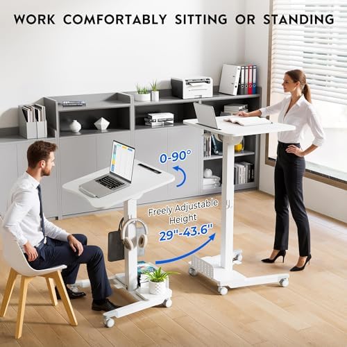 BONTEC Mobile Standing Desk, Adjustable Height, 23.6 x 20.5 Inch, White - Image 3
